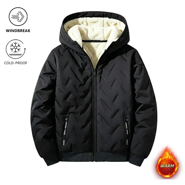 Men's Stylish Long Sleeve Winter Hooded Warm Coat - Fleece-Lined, Thick Menswear Top for Ice and Snow Sports, City Commuting, Coats, Casual, Tops, Athletic, Outdoor, Fitted Cut