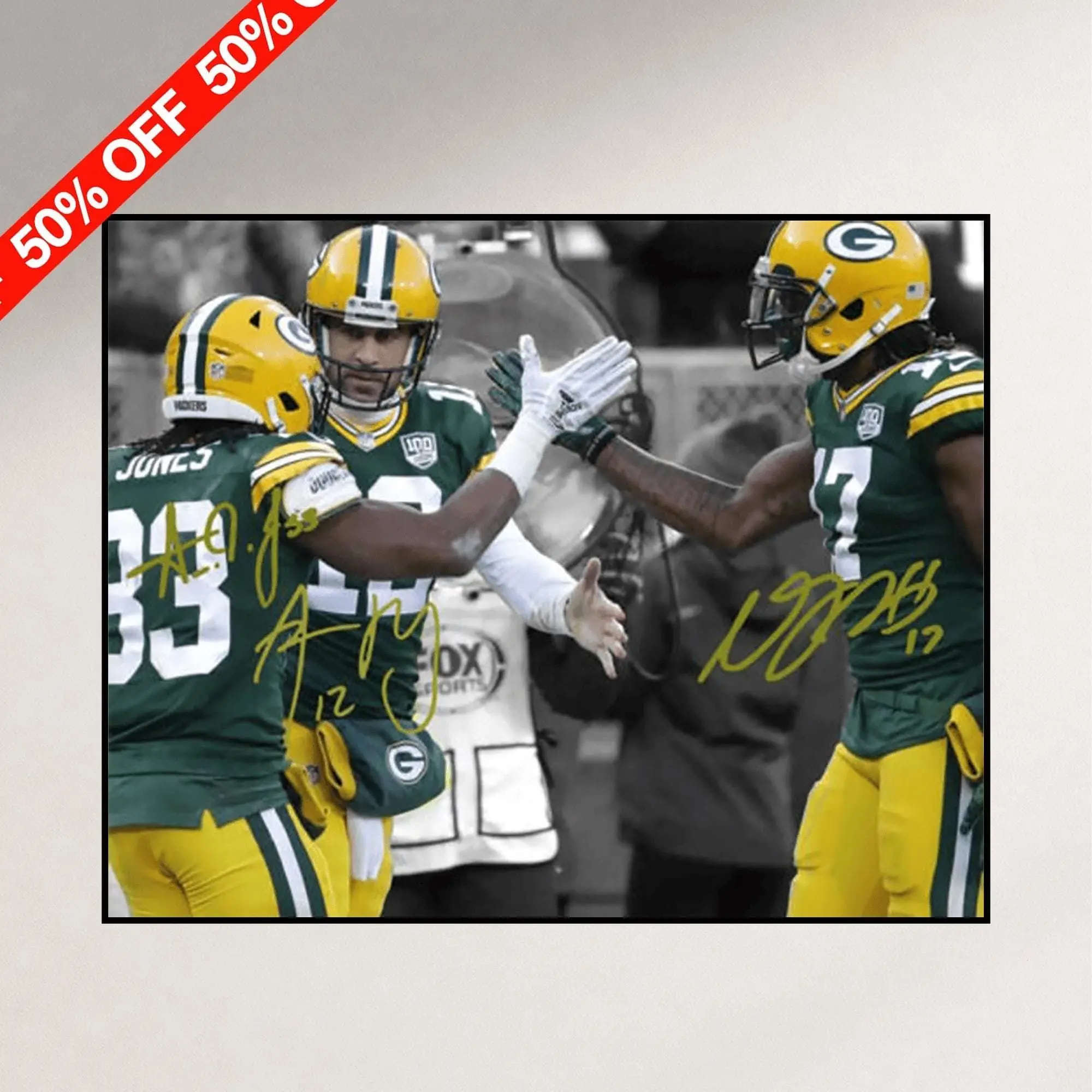 Aaron Rodgers Davante Adams Signed Photo Poster Green Bay Packers Autograph Wall Art ( Unframed - Print Only )