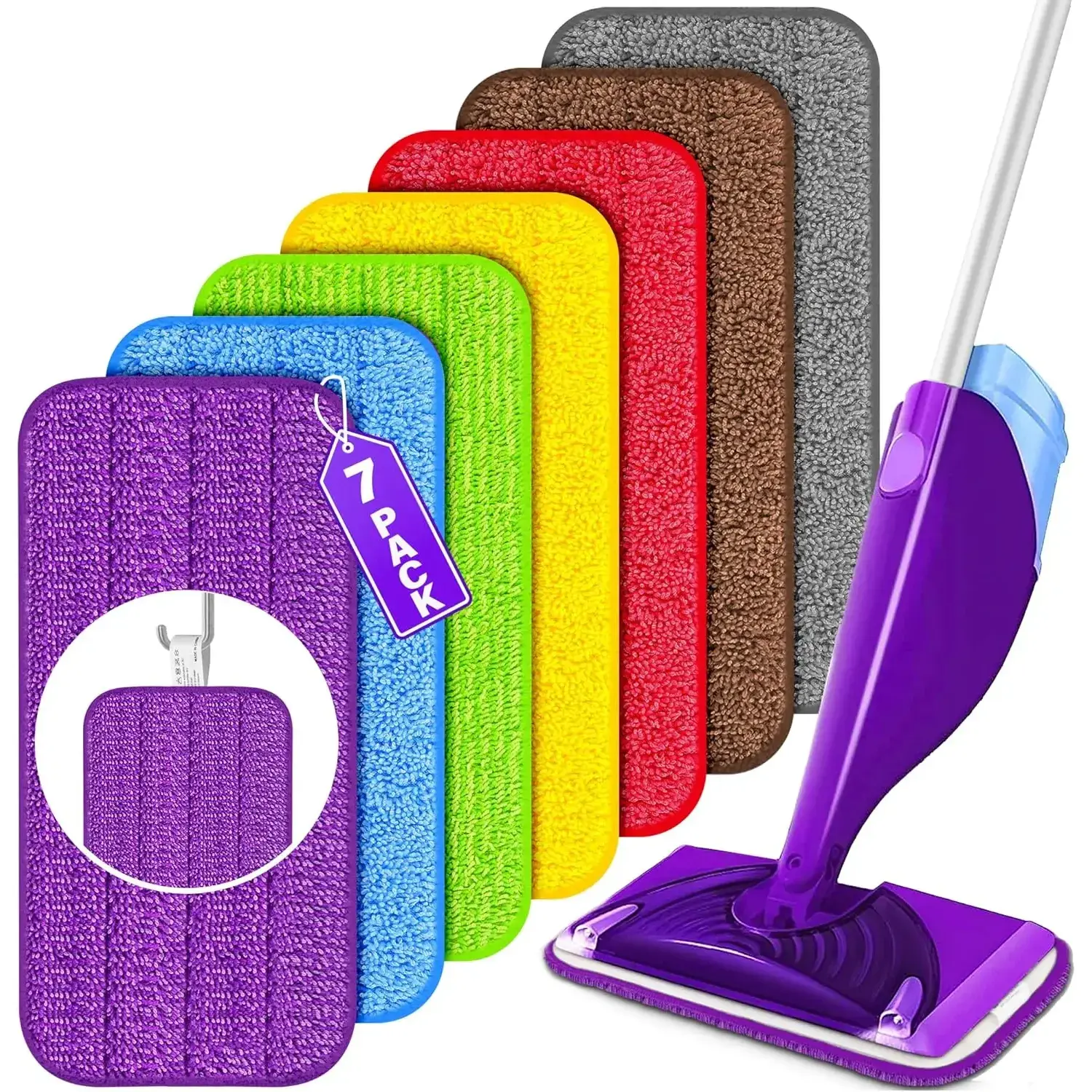 Reusable Microfiber Mop Pads for Swiffer WetJet & 12'' Spray Mops, Machine-Washable Refills (Up to 100+ Uses) for All Floor Types, 7-Pack