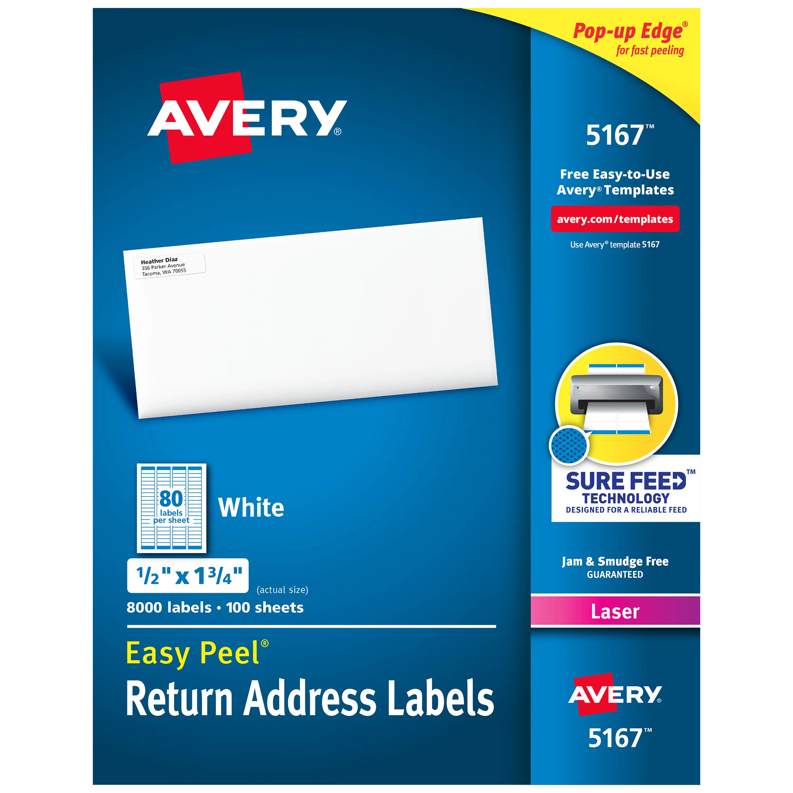 Avery Easy Peel Return Address Labels, Sure Feed Technology, Permanent Adhesive, 1/2" x 1-3/4", 8,000 Labels (5167), Label Sticker, Includes Labels