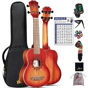 Soprano Ukulele for  and Adults Beginner, 21 Inch Mahogany Ukelele Starter Kit with Chord Chart and Capo,  Design Gifts