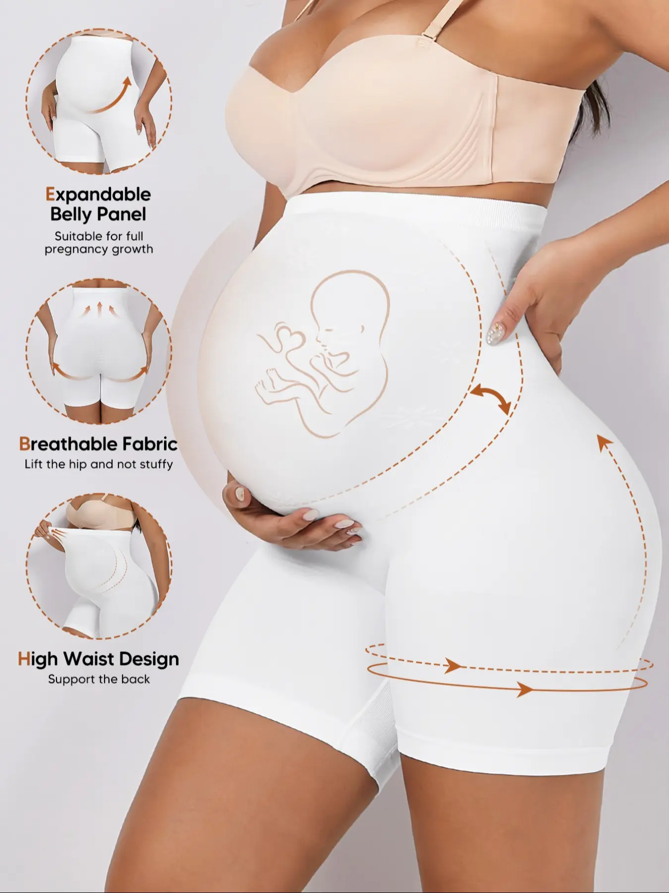 Maternity Support Shorts, Seamless Pregnancy Shapewear, Gentle Belly Lift & Thigh Smoothing, Everyday Comfort for Expecting Moms, Maternity Clothing