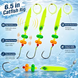 3-Pack Santee Cooper Catfish Float Rigs with Rattles, 5.5 in Peg Floats, Heavy-Duty Catfishing Rigs with Circle Hooks for Big Catfish, Bank Fishing & Commercial Catfish Tackle