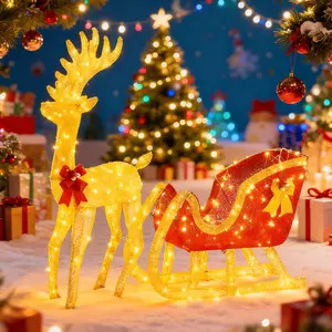 Christmas Reindeer and Sleigh Outdoor Decoration, 205 LED Lights 3D Yard Display, Weather Resistant Festive Decor for Lawn and Garden