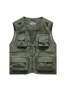 Men's Outdoor Hiking Mesh Breathable Vest, Multi-Pocket Fishing Jacket, Loose-Fitting Sun Protection Gilet, Casual Sleeveless Padded Back Protector, Menswear