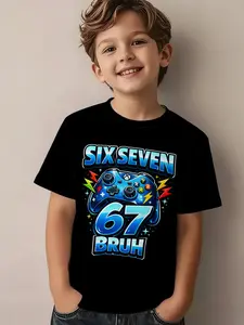 6-7 Year Old Boys' Casual Round Neck Short Sleeve T-Shirt, Fun 3D Print, Soft Comfortable Breathable, Perfect Birthday Gift
