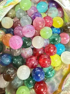 SB8- (10PCS) 12mm UVAB Round Shaped Multicolor Rainbow Galaxy Glitter Mix Acrylic Beads for DIY