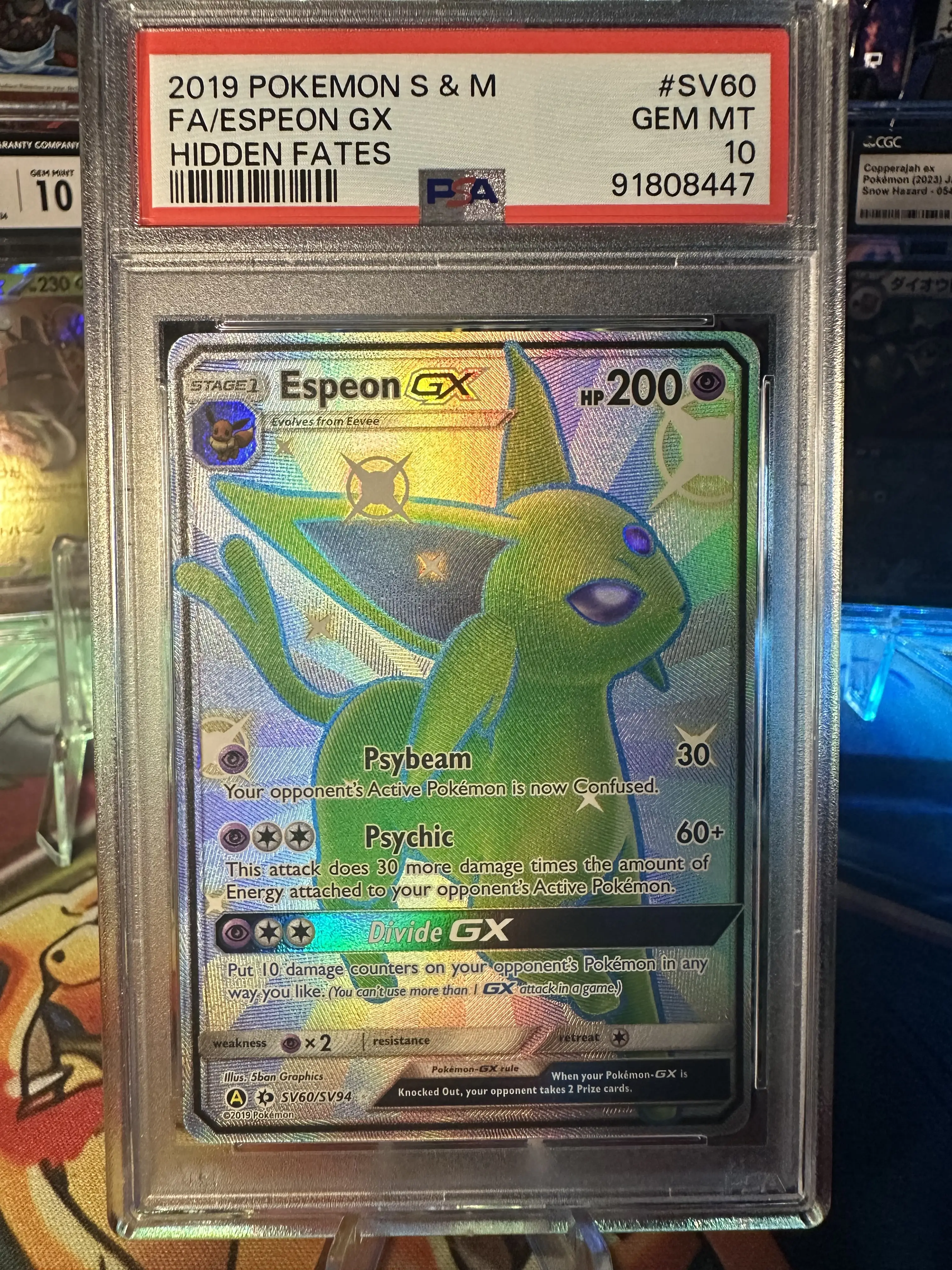 PSA 2019 POKEMON SUN & MOON HIDDEN FATES SV60 FULL ART/ESPEON GX
