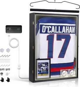 XL LED Jersey Frame Display Case Extra Large Jersey & Sweater Frame with UV Protection Hangers LED Light Strip Baseball Holder Photo Frame