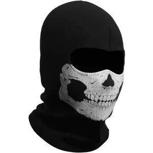 Black Ghost Skull Full Face Balaclava Windproof Tactical Face Mask Hood for Men Women Youth Ideal for Halloween Cosplay Outdoor Cycling Skiing Hiking Motorcycle