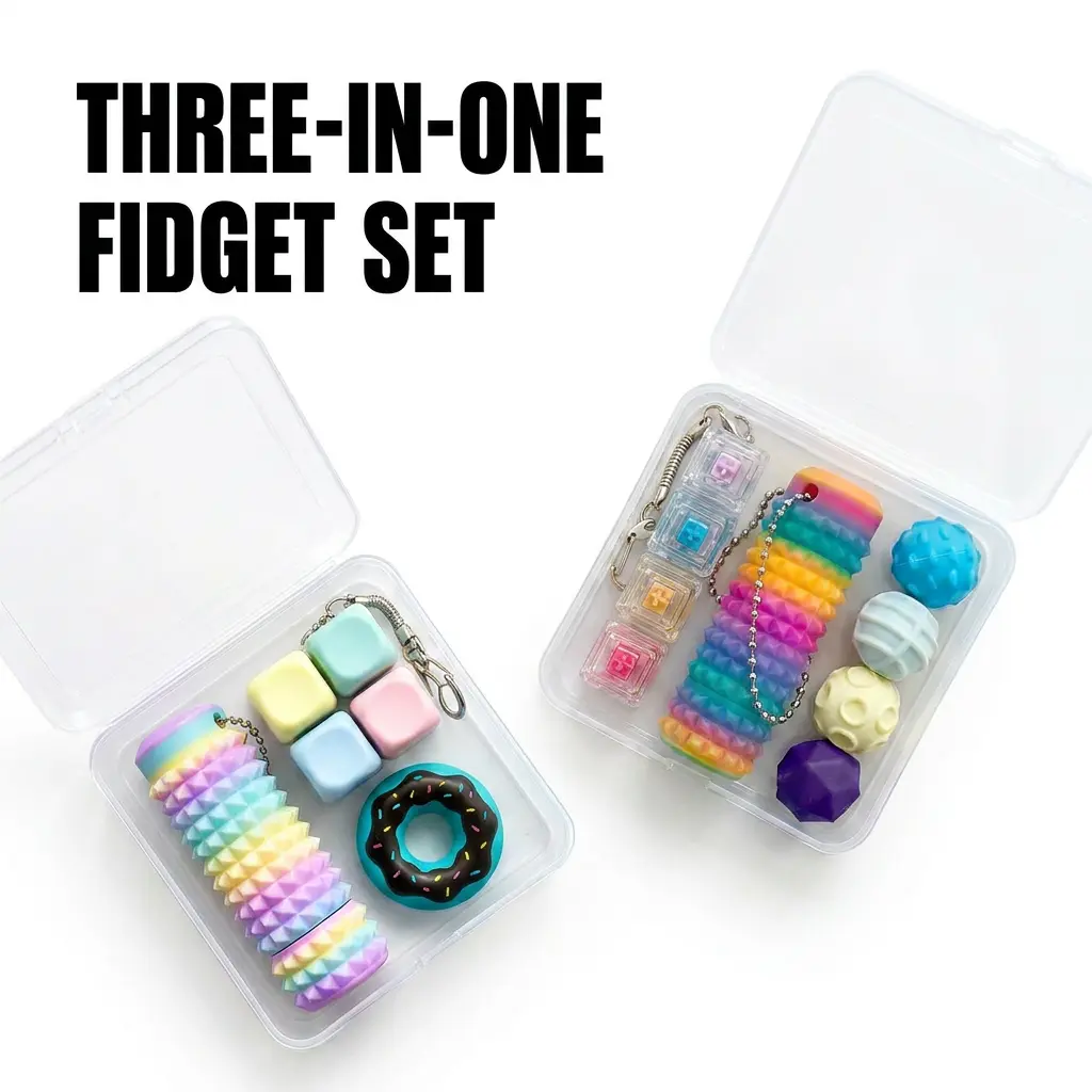 3-IN-1 Sensory Fidget Set Pain Stim & Mechanical Keyboard & Magnetic Toy | Stress-relief Toys for Kids Adults ADHD Fidgets Birthday Gifts, Anxiety Fidgets, Moldable Fidget