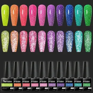 MTSSII Neon Reflective Gel Nail Polish Set, 10pcs Sparkling Holographic Fluorescent Gel Polish, Soak Off UV LED Gel Varnish for Nails Manicure Salon, Nail Art