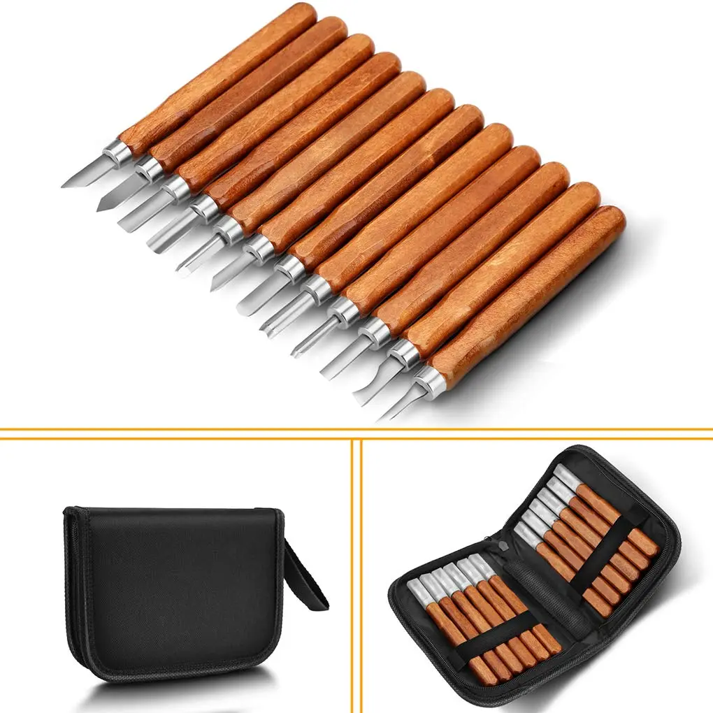 A Set of 12 Pcs Wood Carving Tools,Steel Sculpting Knife Kit for Beginners & Professions,Woodworking Tool Knife Set,Halloween Christmas Party Gifts,Hand Tools Kits