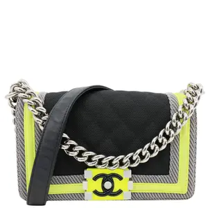 Pre-owned CHANEL Canvas Crossbody Bags Fluo Boy Flap Small Quilted Crossbody Bag Black
