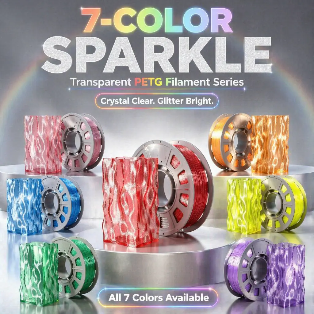 FUNTOO Translucent Silver Glitter Infused PETG Filament 1.75mm, Stable Uniform Roundness, Great Light Transmittance For Lampshade Ornament Decor, Anti-Shrink Smooth Printing Supply, Tangle-Free Vacuum Sealed Coil Fit All Desktop FDM 3D Printers 0.66lbs, G