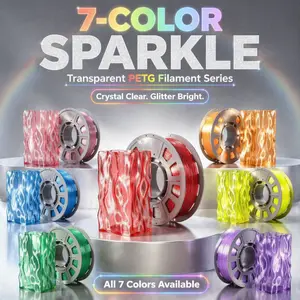 FUNTOO Translucent Silver Glitter Infused PETG Filament 1.75mm, Stable Uniform Roundness, Great Light Transmittance For Lampshade Ornament Decor, Anti-Shrink Smooth Printing Supply, Tangle-Free Vacuum Sealed Coil Fit All Desktop FDM 3D Printers