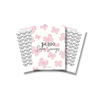 New A5 $4,300 Dollar Savings with Zip Envelopes Pink Butterfly Design Money Tracking Sheets