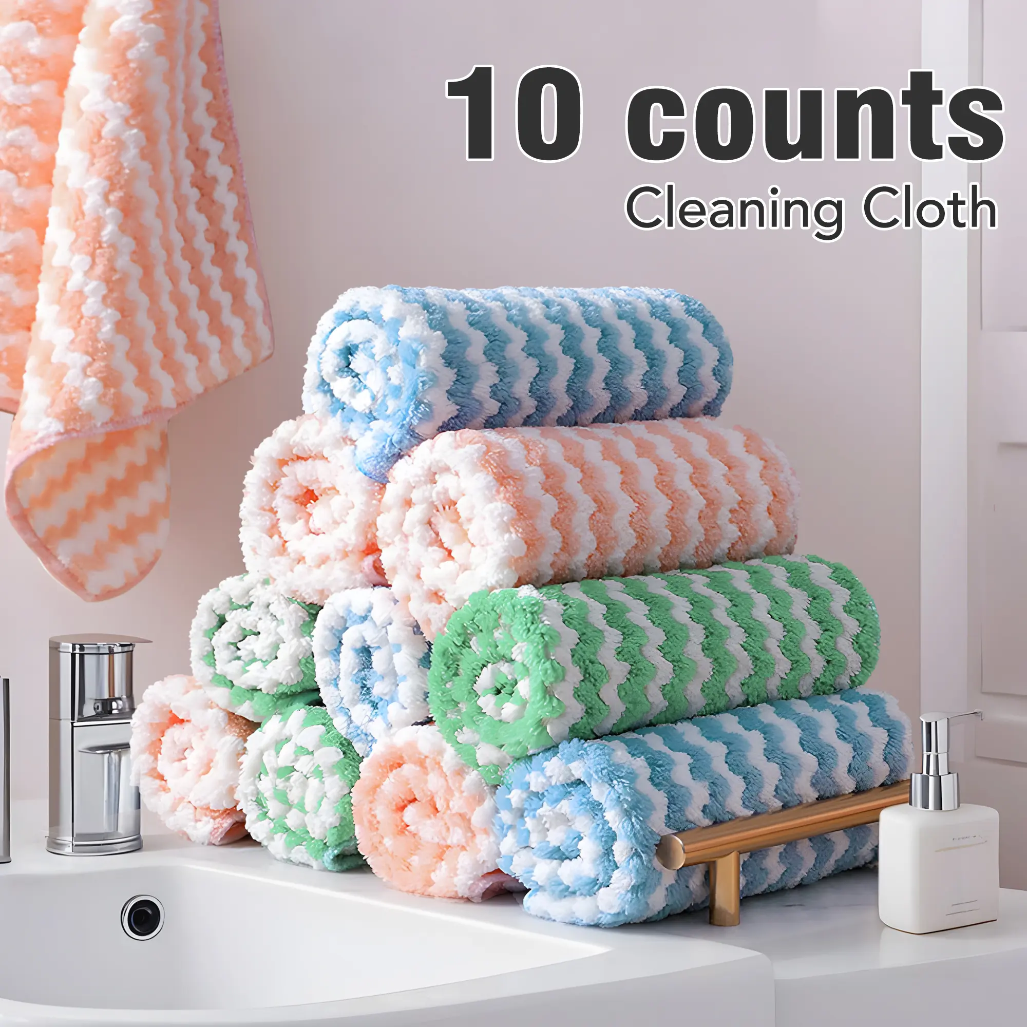 10-Count Microfiber Cleaning Cloths - Durable Easy Clean, Multifunctional, Perfect Size, Water Absorbent, Wipe Clean, Super Soft Long-Lasting Dish Towels for Kitchen Drying (Random Color)