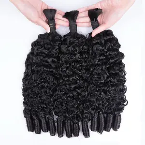 PerisModa 15A Human Braiding Hair For Boho Braids Burmese Curly Bulk 100% Human Hair 12-32 Inch No Weft 1/3/4 PCS Natural Black