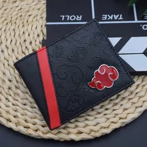 Naruto Akatsuki Red Cloud Bifold Wallet PU Leather Anime Manga Zipper Coin Pocket Card Holder Compact 10x12cm Durable Everyday Use Stylish Durability