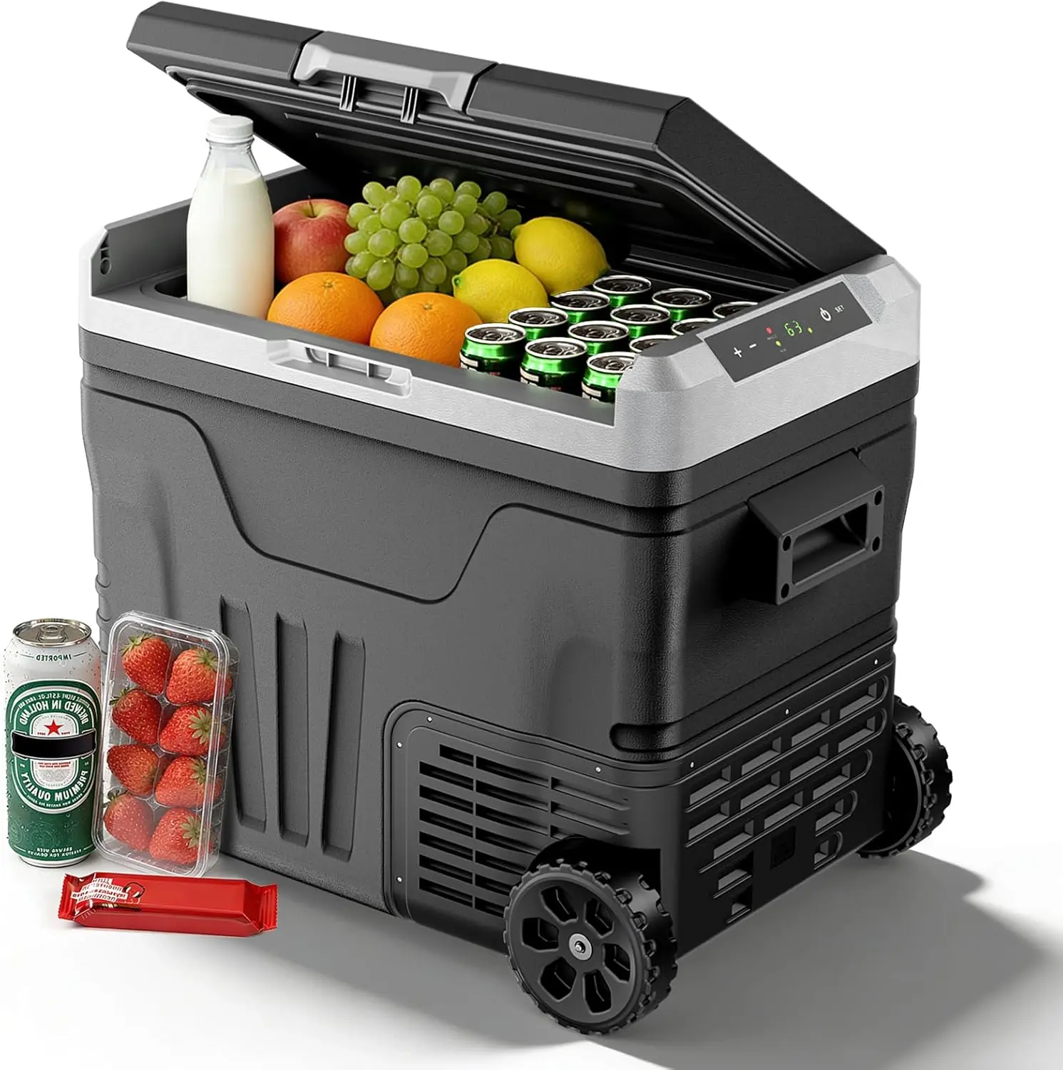 12V Portable Refrigerator, 53 Quart Dual-Voltage 12V/24V DC Car Cooler, -4°F to 68°F Portable Freezer for Car, Truck, RV, Camping, Home, Road Trips