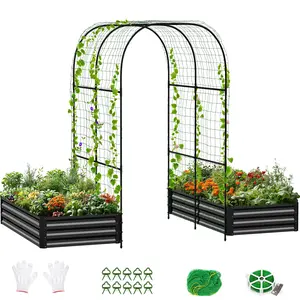 Lilypelle 3 in 1 Raised Garden Bed with Tall Arch Trellis for Climbing Plants, Galvanized Planter Box Outdoor for Gardening, Vegetables, Flower