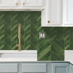 Herringbone self-adhesive ceramic wall tiles, glossy decorative wall panels, easy to install and remove, waterproof and stain-resistant, suitable for living rooms, kitchens, bathrooms, balconies, and sink areas, 20-piece pack.