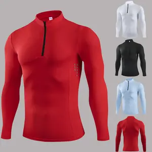 Men's Multi-color Quarter Zipper Compression Long Sleeve Shirt : Breathable Mesh Panels - Quick Dry Athletic Fitness Top