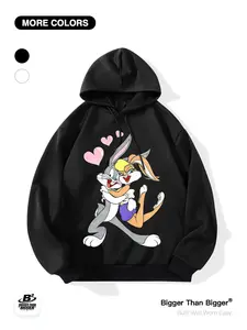 Classic Cartoon Looney Tunes Print Hoodie, Loose-Fit Casual Sweatshirt, Breathable Outdoor Sports Wear, Unisex Trendy Fashion