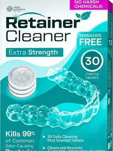 Weiss Naturals Retainer Cleaner Tablets, Invisalign Cleaner, Remove Stains, Odors & Plaque, PERSULFATE FREE Night Guard & Denture Cleaner 1-Month Supply, 30 Mint Scented Tablets