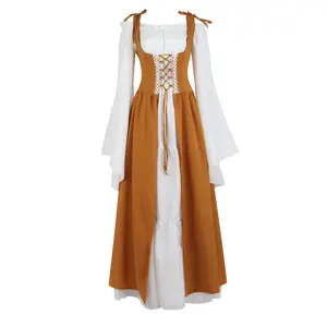 2PC Renaissance Costumes for Women Dress Fairy Costumes Gothic Gown Chemise Peasant Dress Medieval Costume Halloween Gothic Party Outfit 6504-D1