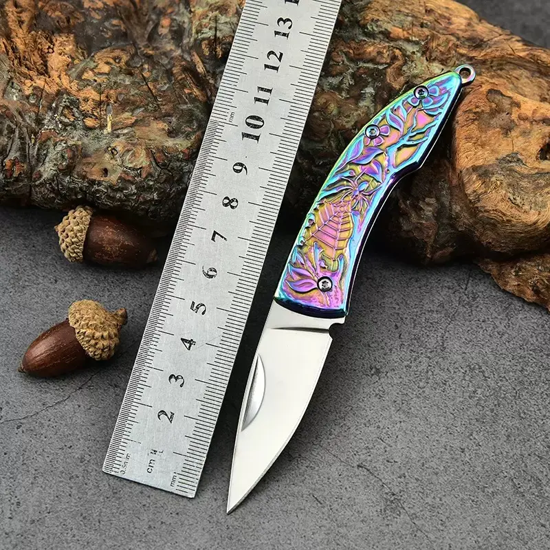 Vintage Gold Folding Pocket Knife with Stainless Steel Blade, Engraved Handle - Compact Tool for Adults, Bushcrafting, Camping, Fighting, Functional Tool, Whittling, Outdoor Gear, Peeling, C01, Lightweight Tools, Outdoor Folding Tool