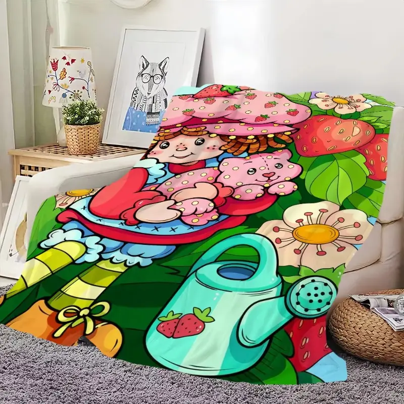 S-Strawberry S-Shortcake Fruit Print Super Soft Skin-Friendly All Season Throw Blanket for Sofa, Living Room, All Season Blanket summerwins