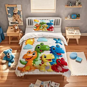 Cartoon Dinosaur Pattern Duvet Cover Set, a Playful, Soft And Durable Bedding Set, Including 1 Duvet Cover And 1 Or 2 Pillowcases, Without a Core Or Pillow, Suitable For Daily Holiday, Birthday, Gift, Bedroom Decoration
