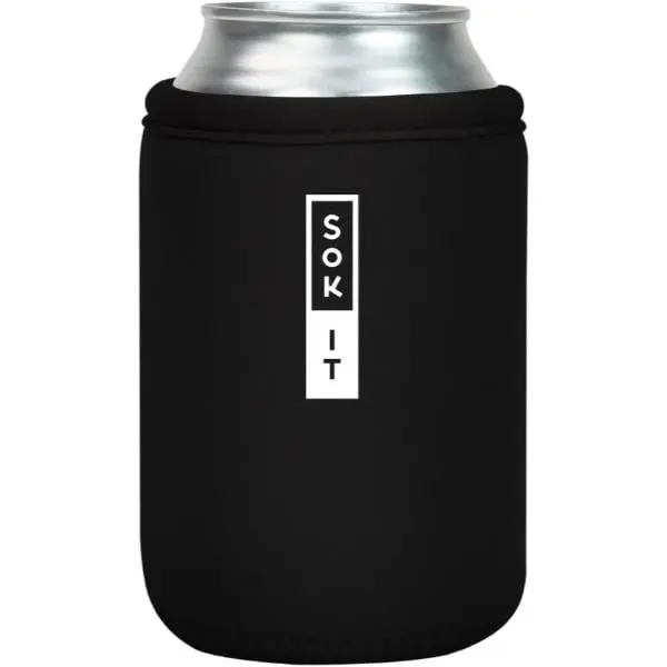 Sok-It 122319 12oz Solid Insulated Neoprene Cup Sleeve, Washable Cover for Beer & Soda Cans, Black