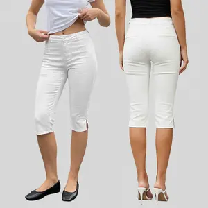 Women Casual Capri Pants, Low Waist Zebra Stripes/Solid Color 3/4 Leggings for Daily Wear Fitness Workout