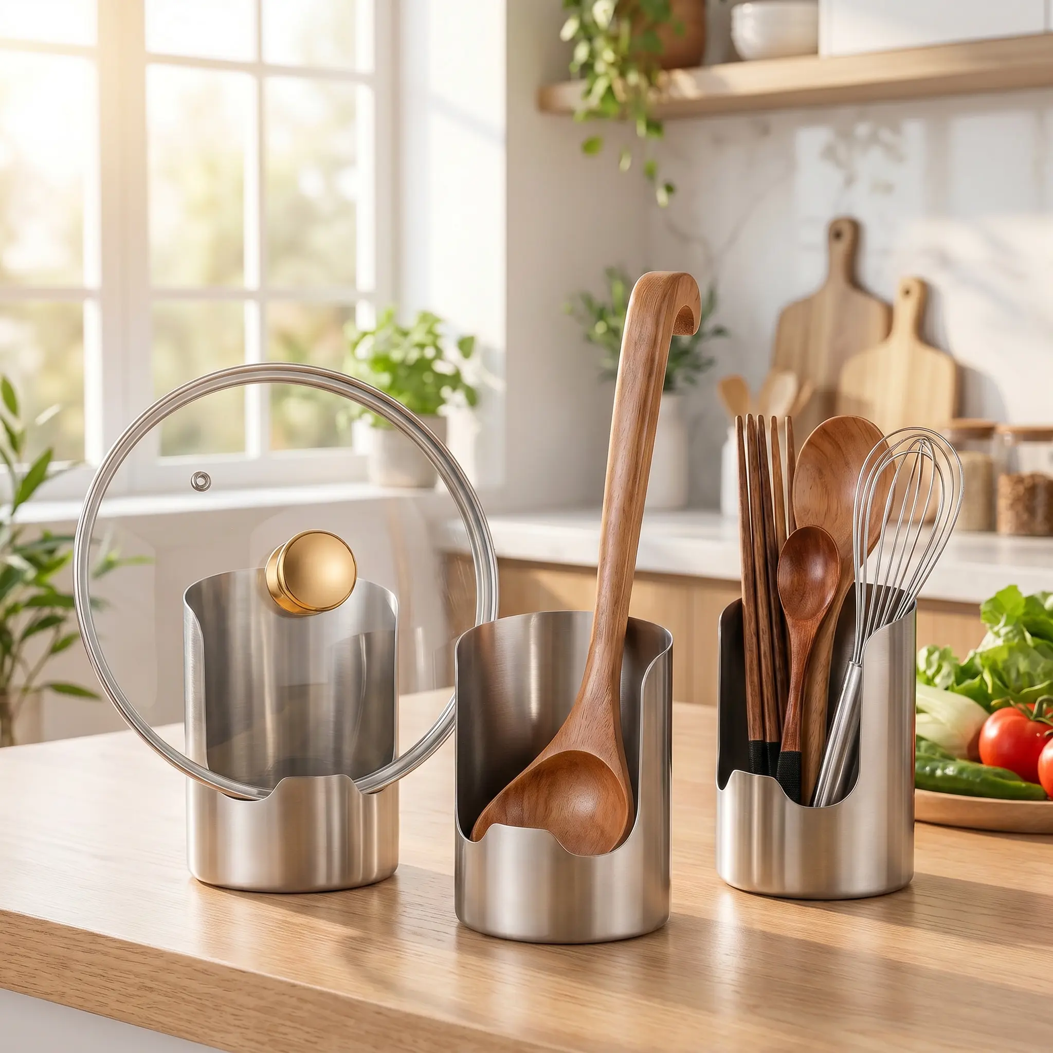 2026 New Pot Lid Holder, 1 Count Soup Spoon Rack, Cooking Spatula Rest Holder, Pot Lid Rest Stand, Tableware Storage Rack, Kitchen Supplies Kitchenware Home Cutlery Steel-MM