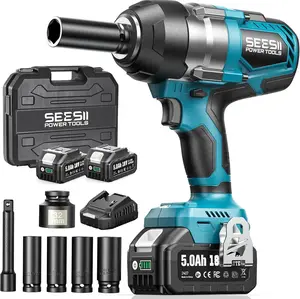 SEESII 18V Cordless Impact Wrench 1180Ft-lbs (1600N.m) - 1/2" High Torque Brushless, 2500IPM, 2×5000mAh Batteries, 4 Sockets, Variable Speeds for Car/Truck/RV/Mower