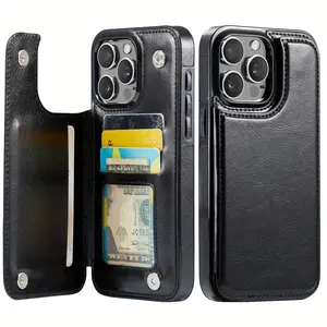 Phone case: Wallet-style protective case suitable for iPhone 16/15/14 Plus/13/12/11 Pro Max, with a card slot, faux leather stand, card slot design, equipped with double magnetic clasp and durable shockproof case