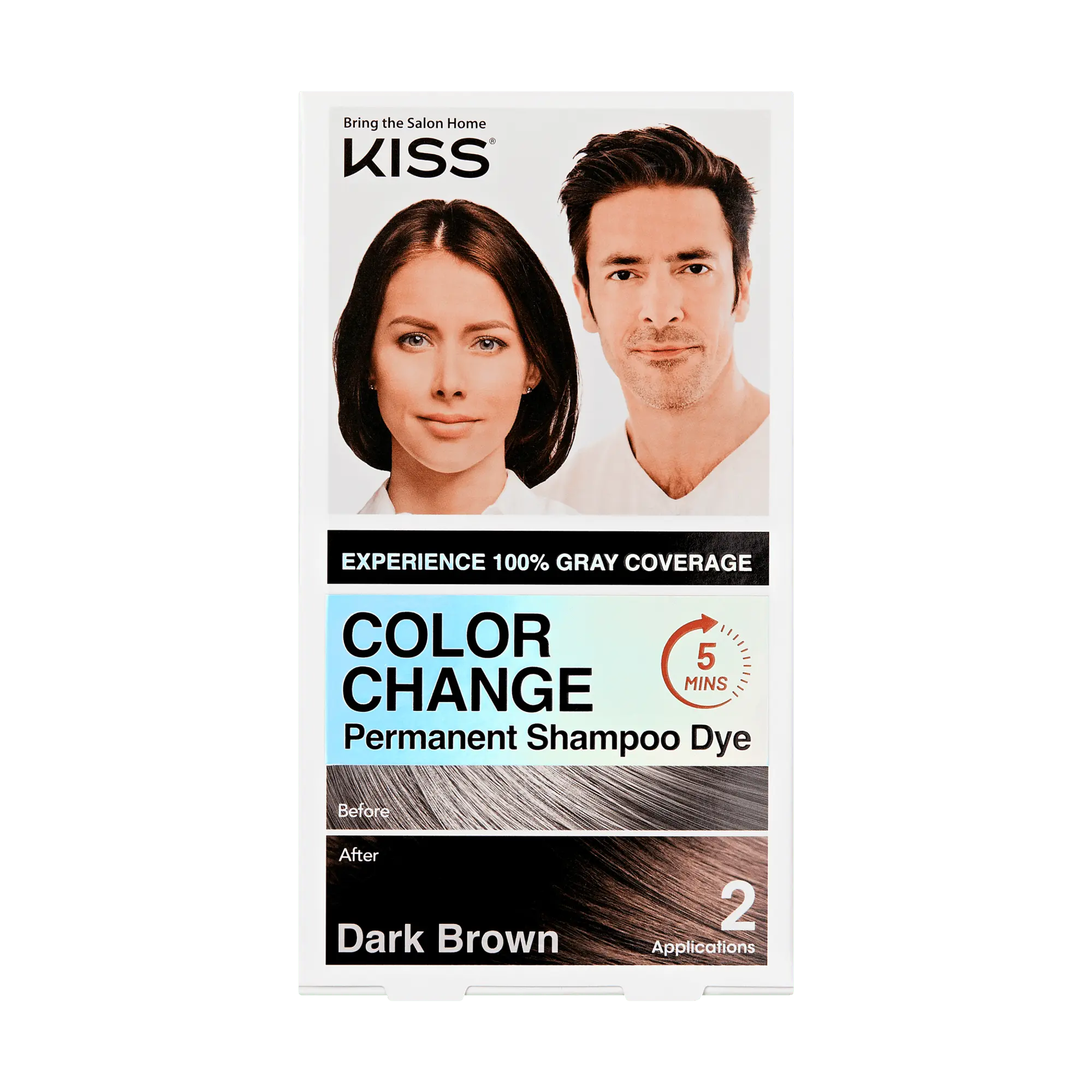 Kiss Colors & Care Color Change Permanent Shampoo Dye - Dark Brown | Permanent Shampoo Dye, Clarifying Shampoo, Sulfate-Free, Hair Color