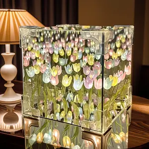 Tulip Night Light Led,DIY Magic Cube Tulips Flower Table Lamp 20 Flowers Decorative Nights Lamp , Ambient Lights, Handmade and Mirror 2 In 1, for Mothers Day Valentine's Day Birthday Gifts Bedroom Decor