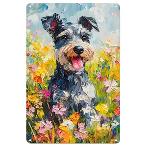 Schnauzer Puppy Wall Decor Abstract Poster Pet Metal Sign Funny Animal Artwork Mural Simple Modern Home Decor For Living Room Kids Bedroom Durable Aluminum 8x12 Inch