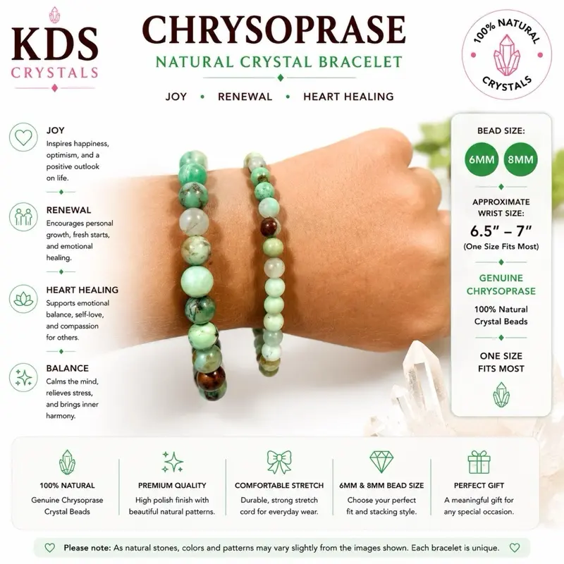 Natural Chrysoprase Crystal Gemstone Bracelet 6mm 8mm Stretch Bead Bracelet Green Crystal Jewelry