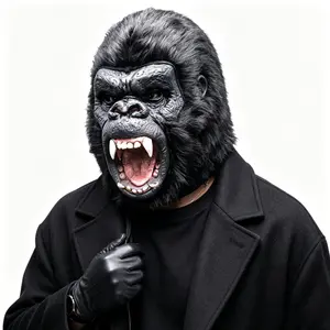 Hyper Realistic Roaring Gorilla Latex Mask, Fierce Ape Headgear with Fur for Halloween & Cosplay