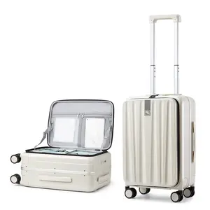 Hanke 20 Inch Carry On Luggage with Wheels PC Hard Shell Suitcase Top Opening Aluminum Frame Tsa Luggage Suitcases for Travel Woman Men, Ivory white