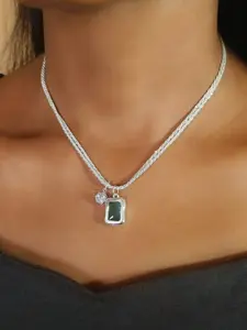 1pc Unique Design 925 Silver Synthetic Cubic Zirconia Square Gemstone Necklace, Exquisite & Elegant, With 6 Detachable Layers, Each Layer Has Different Color CZ, Suitable For Various Occasions