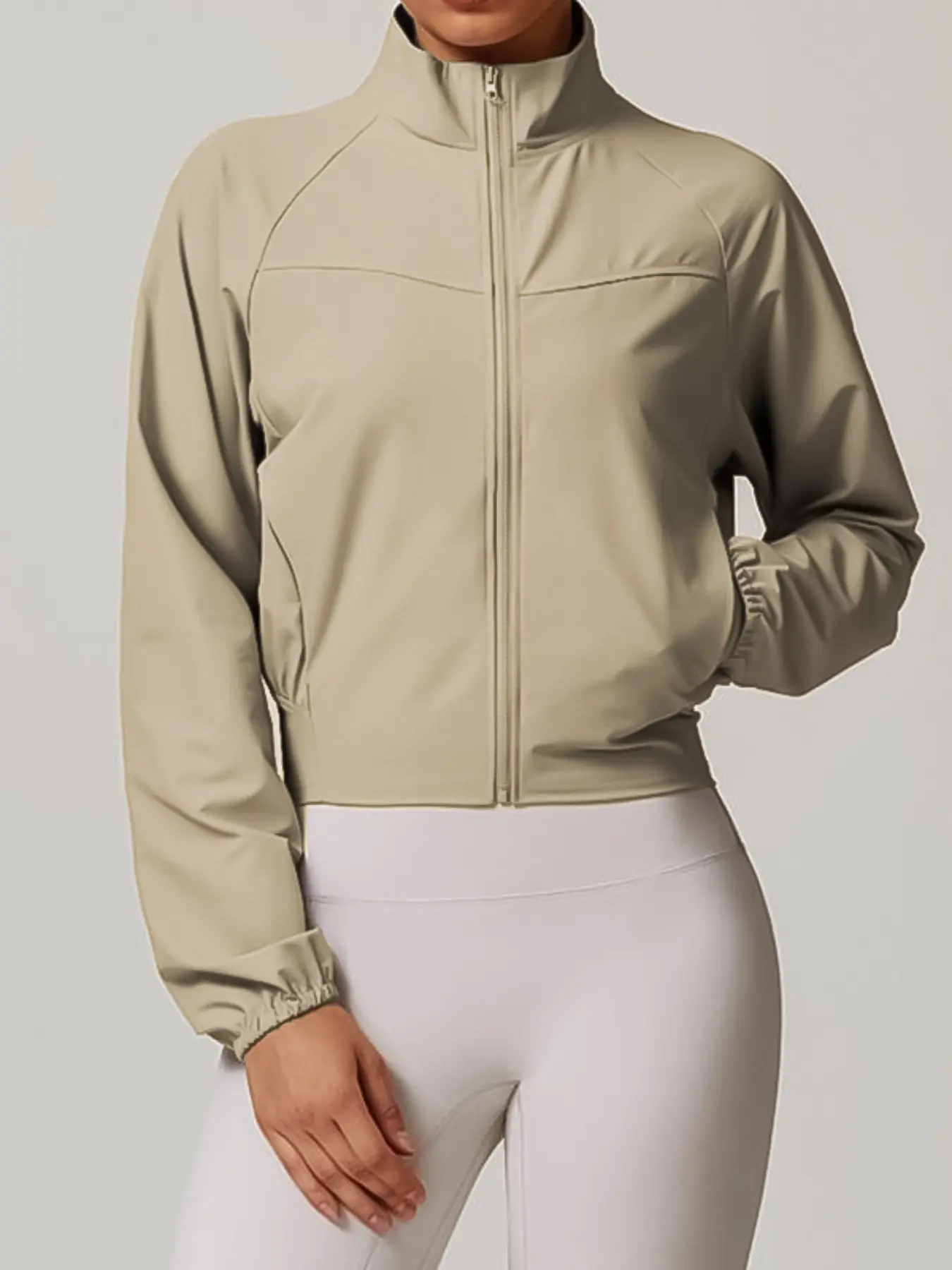 Quick-dry Stand-Up Collar Workout Yoga Jacket for Women, Lightweight Windproof Outdoor Running Fitness Long Sleeve Sport Jacket