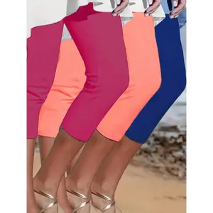 3-Pack Stretchy Women's Yoga Capri Pants - Spandex Blend, Solid Color, Suitable for All Seasons