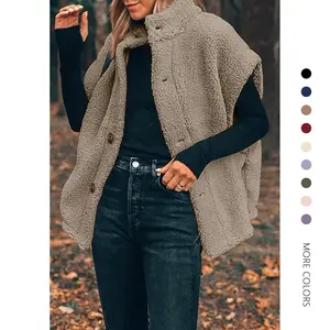 Danedvi Womens Fuzzy Fleece Vest Casual Oversized Warm Button Down Sherpa Vest Jacket with Pockets