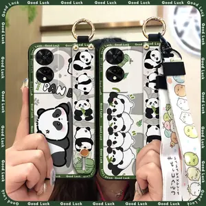 Silicone ring Phone Case For TCL 505/T509K/T5094 Soft case Lanyard Wrist Strap Dirt-resistant Waterproof Anti-dust Back Cover Cartoon panda Kickstand Wristband Anti-knock Cute